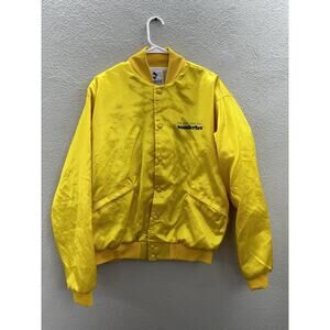Windless Womens Bomber Jacket Size Large Satin Yellow Wonderbra PR Snap Up VTG